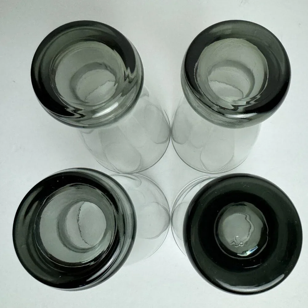 Set of 4  MCM Libbey Smoke Gray/Black Pilsner Glasses